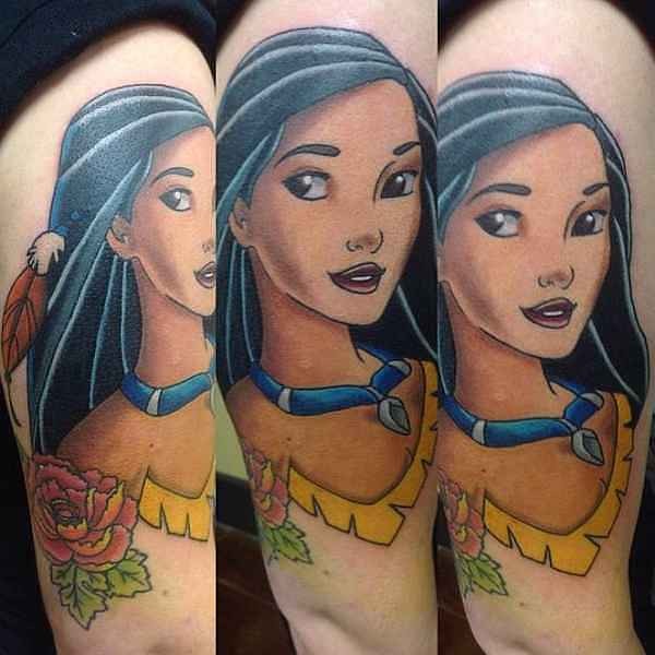 腿部彩色印度女人肖像纹身图案