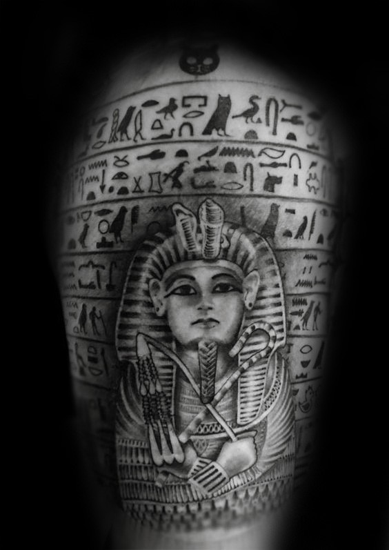 肩部黑色精美插画风格埃及纹身图案
