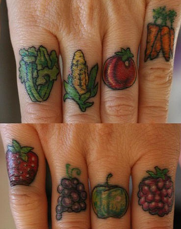 手指彩色蔬菜水果纹身图片