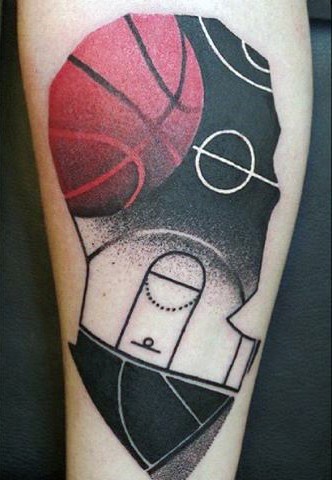 超现实主义风格的篮球主题腿部纹身图案