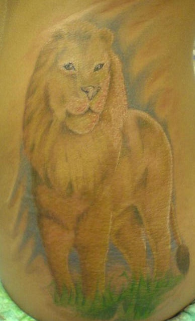 腰部彩色苍白的狮子纹身图案