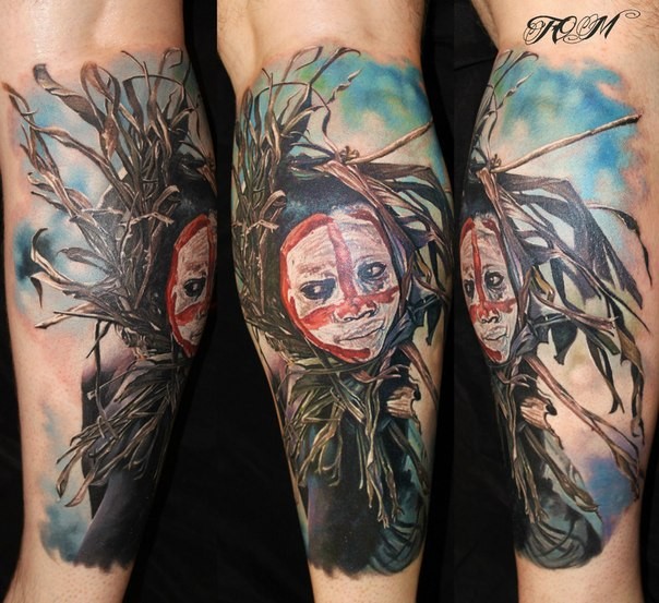 腿部现实主义风格彩色古代部落妇女纹身