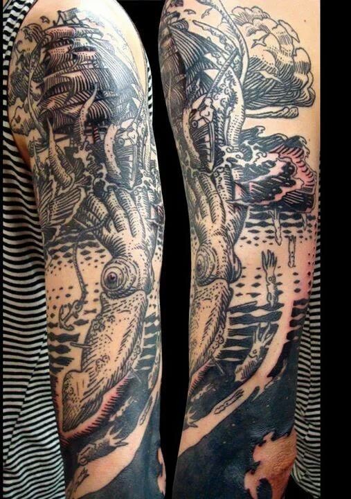 老式黑色海洋大野兽攻击船的纹身图案