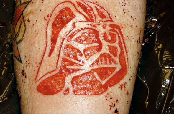 血腥的割肉骷髅战士肖像纹身图案