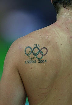 肩部彩色奥运五环美国队纹身图案