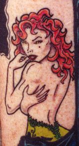 插画风性感红头发的女人纹身图案