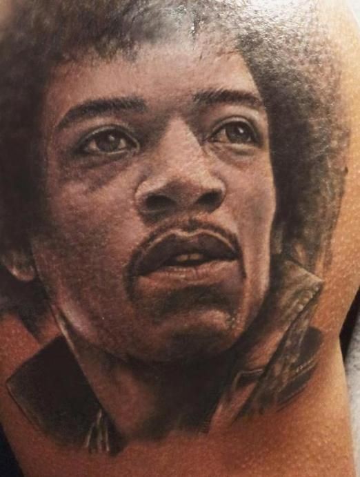 肩部彩色Jimi Hendricks肖像纹身图案