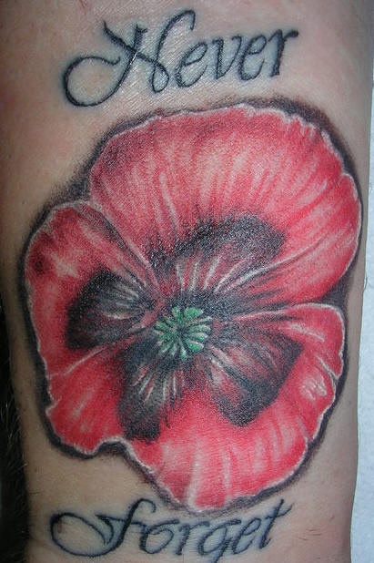 手腕彩色红色罂粟花纹身图案