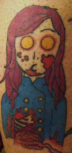 手臂彩色卡通女僵尸纹身图案