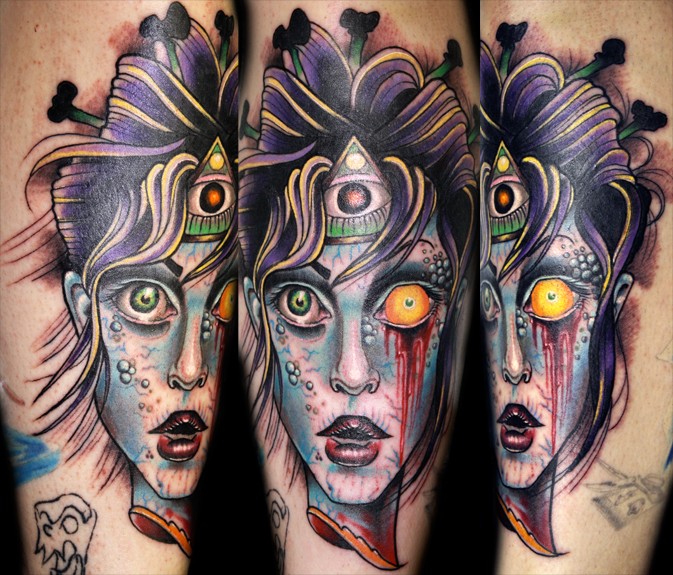 手臂新风格彩色怪物女人纹身图案