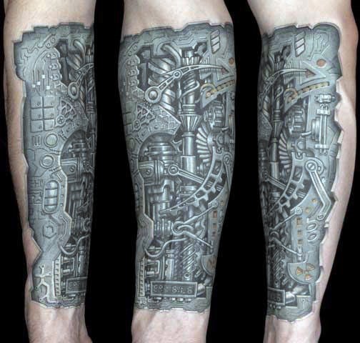 手臂非常逼真的大机械纹身图案