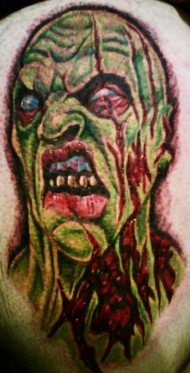 腿部彩色可怕的僵尸纹身图片