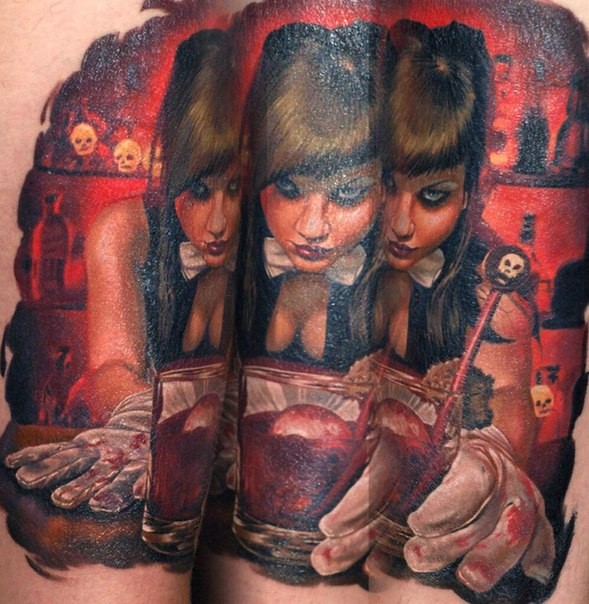 令人毛骨悚然的彩色性感女人纹身图案