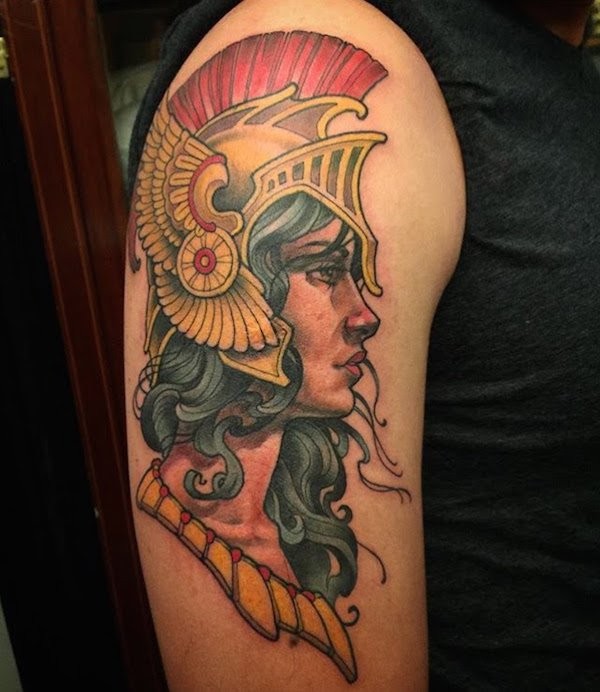 新流派彩色古代女战士纹身图案