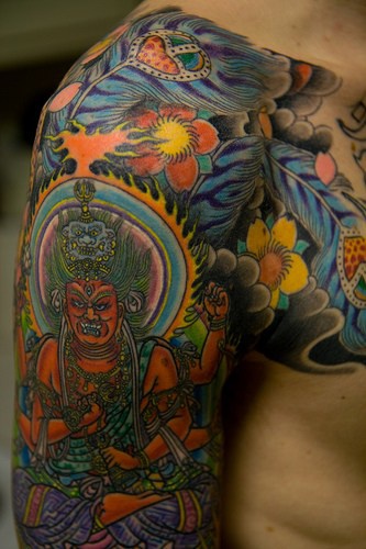 花臂彩色日式印度神纹身图案