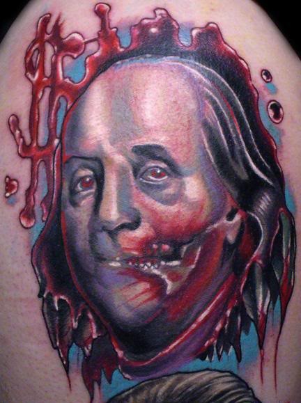 肩部彩色血腥风格的美国总统纹身图片