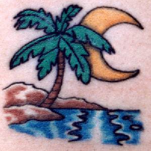 手臂彩色小岛树木纹身图案