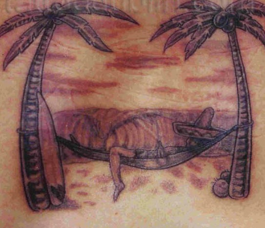 背部棕色墨西哥沙滩冲浪纹身图案