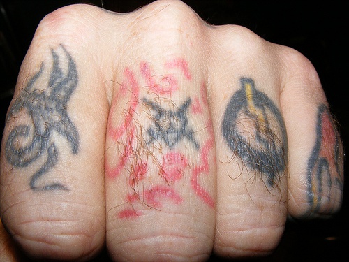 手指彩色不痛字符纹身图案