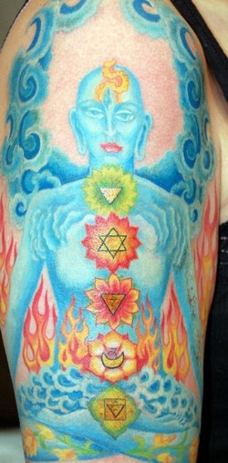 肩部彩色印度教神纹身图案