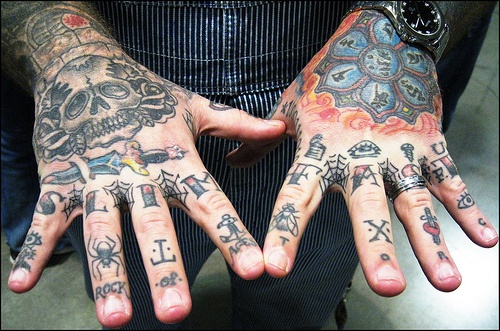 手部彩色各种字母符号纹身图案