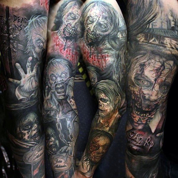手臂恐怖电影主题各种怪物纹身图片