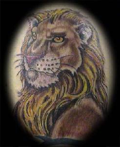 肩部彩色人性化的狮子纹身图片