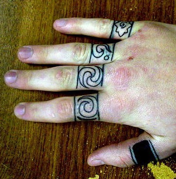 手指黑色不同的戒指纹身图案