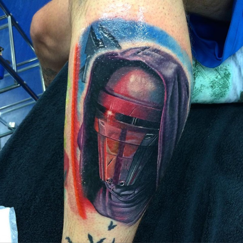 腿部彩色星球大战士兵纹身图案