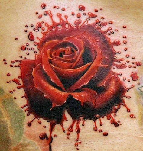 情侣手腕彩色血玫瑰纹身图案