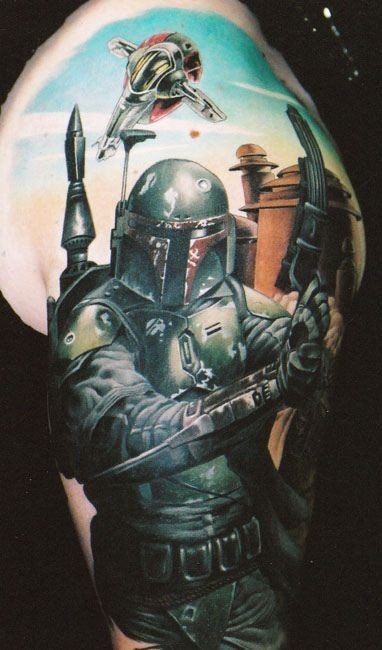 肩部写实未来战士波巴费特纹身图案
