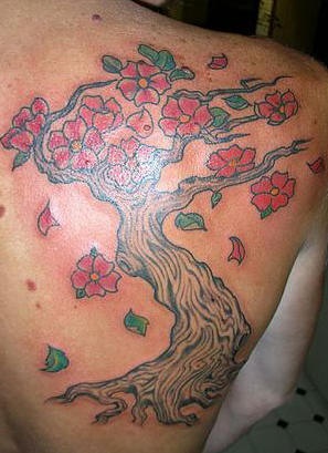 彩色樱花树纹身图案
