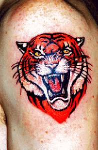 肩部愤怒的老虎纹身图案