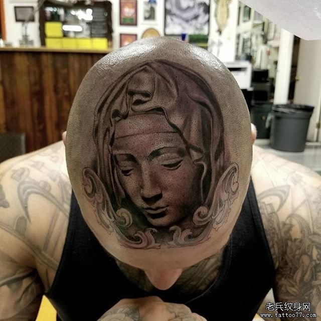 男性头部欧美圣母纹身图案