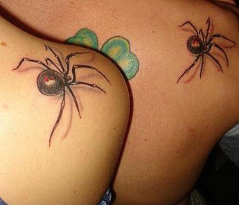 肩部彩色蜘蛛纹身图案