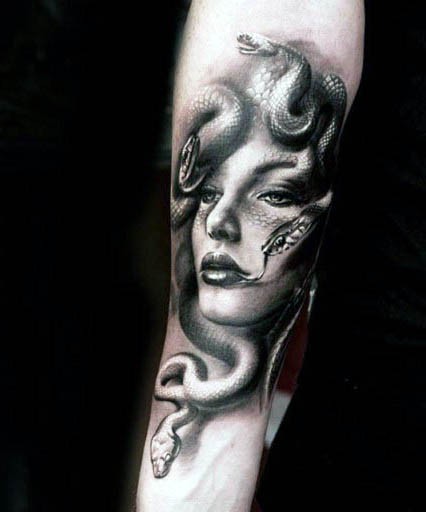 手臂3D黑白邪恶的美杜莎纹身图案