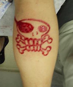 手臂割肉骷髅纹身图案