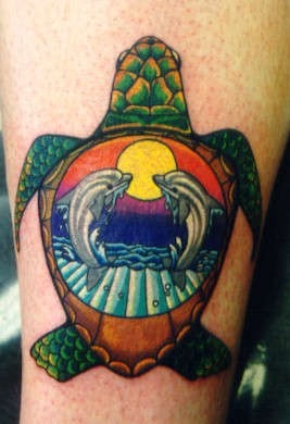 彩色海龟纹身图片