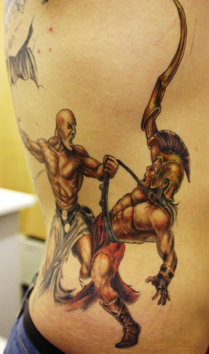 腰部希腊战士纹身图案