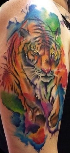 手臂水彩老虎纹身图案