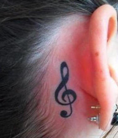 耳朵后根乐符纹身图案