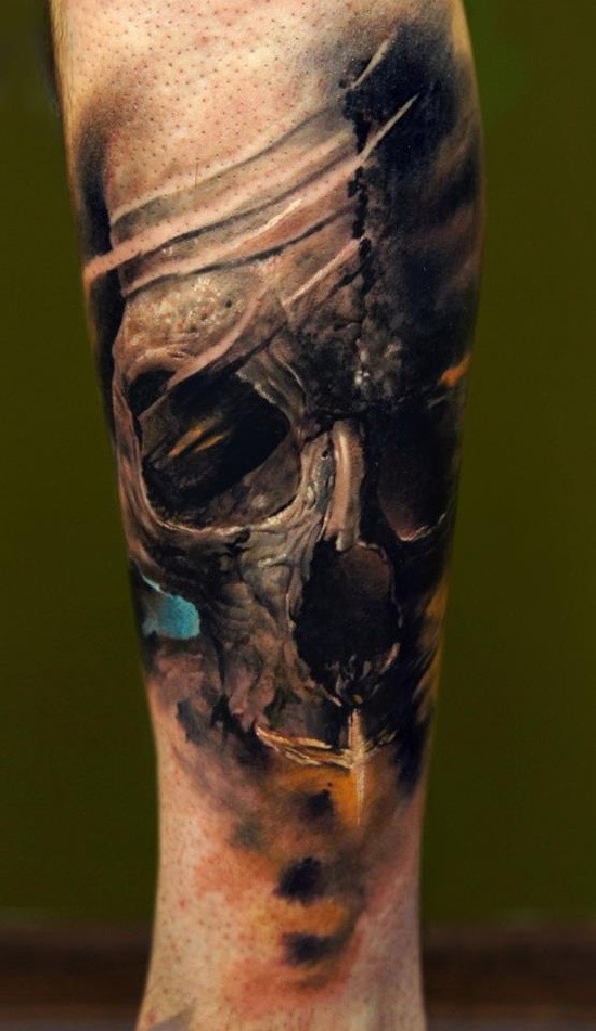 手臂3D黑暗破碎的骷髅纹身图案