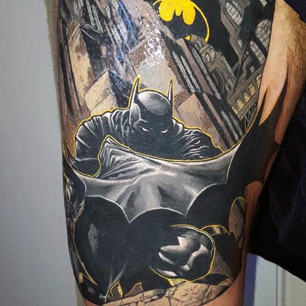 腿部蝙蝠侠纹身图案