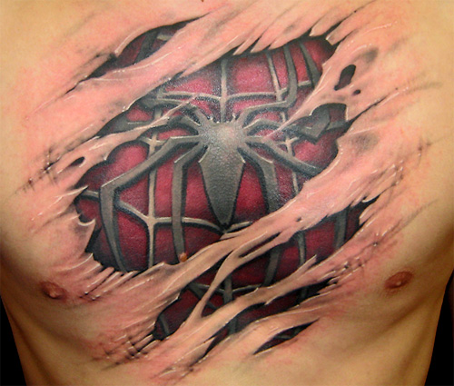 彩色蜘蛛撕皮纹身图案