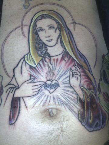 腹部彩色圣母纹身图案