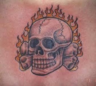 黑白燃烧的骷髅纹身图案