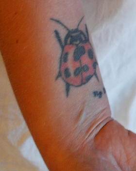 手腕上的大瓢虫纹身