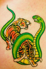 彩色老虎和蛇纹身图案