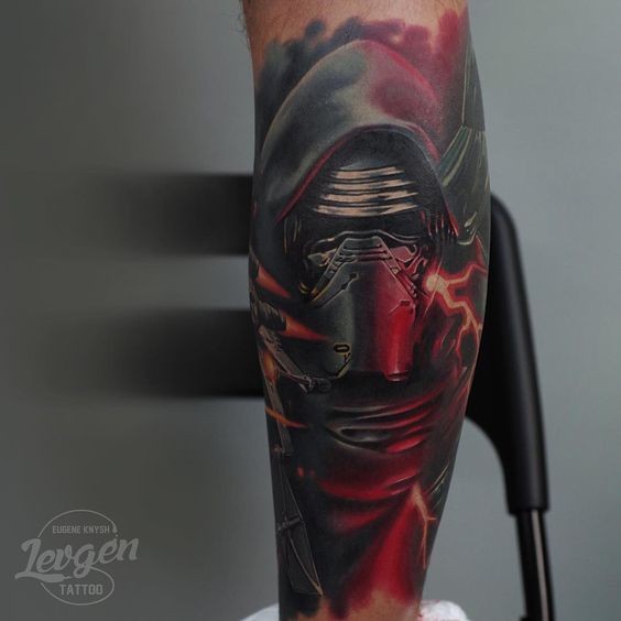 腿部彩色星球大战黑暗西斯英雄纹身图案