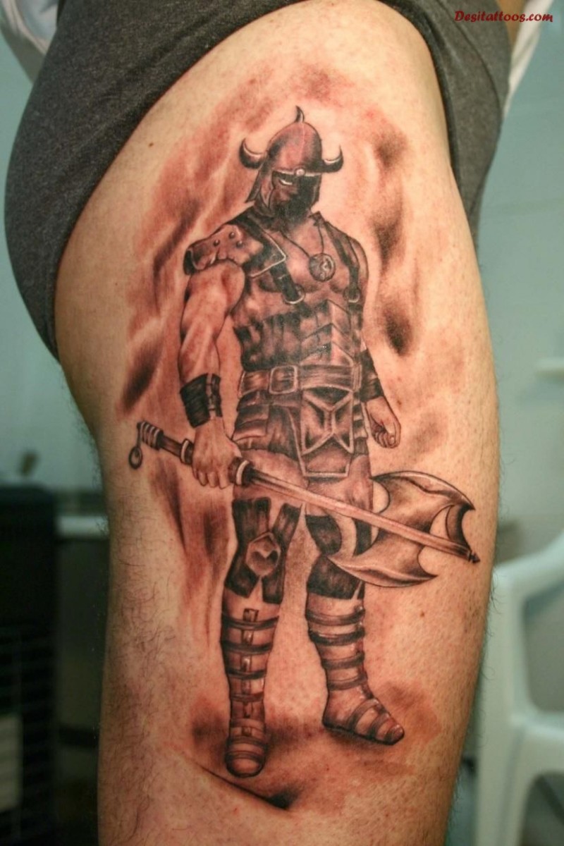 腿部武士纹身图案